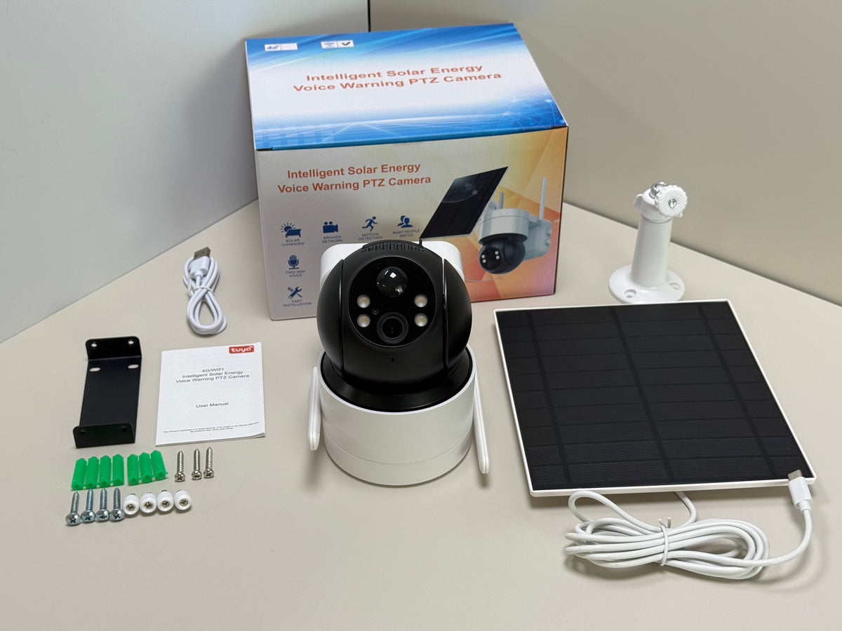 Tuya 3MP Solar PTZ Security Camera – Auto Tracking, Color Night Vision, 2-Way Audio, 10,000mAh Battery & 5W Solar Panel