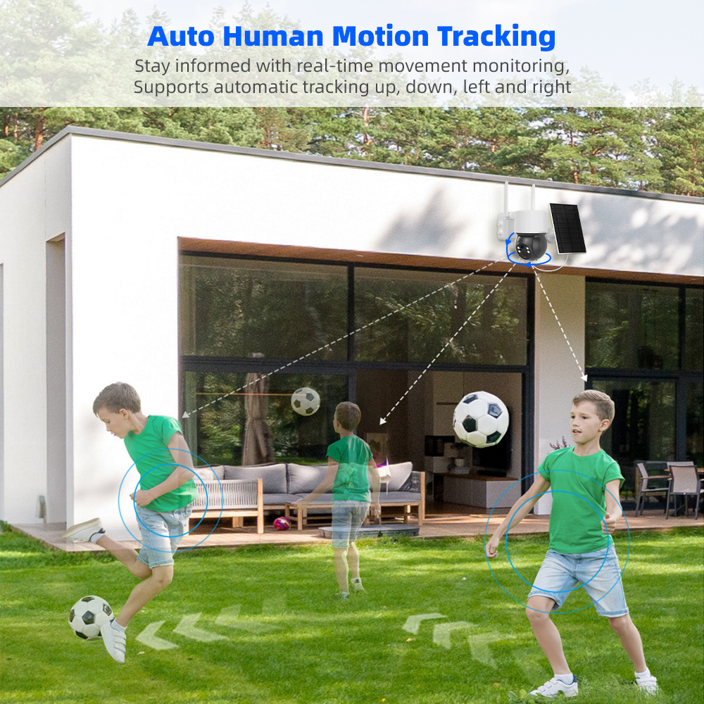 Tuya 3MP Solar PTZ Security Camera – Auto Tracking, Color Night Vision, 2-Way Audio, 10,000mAh Battery & 5W Solar Panel
