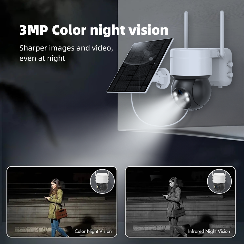 Tuya 3MP Solar PTZ Security Camera – Auto Tracking, Color Night Vision, 2-Way Audio, 10,000mAh Battery & 5W Solar Panel