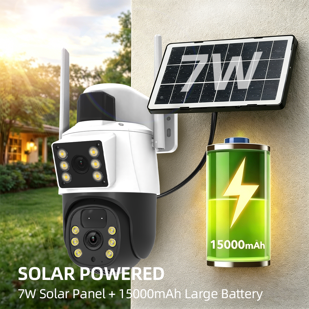 Tuya 4MP+4MP-Dual-Lens Solar PTZ Security Camera - Auto Tracking, Color Night Vision, 2-Way Audio, 15,000mAh Battery & 7W Solar Panel