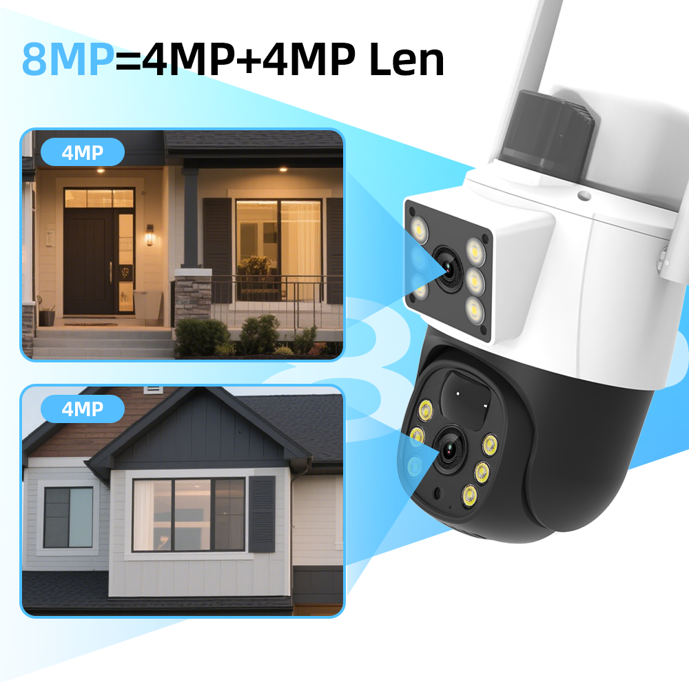 Tuya 4MP+4MP-Dual-Lens Solar PTZ Security Camera - Auto Tracking, Color Night Vision, 2-Way Audio, 15,000mAh Battery & 7W Solar Panel