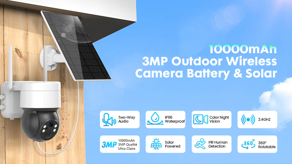 Tuya 3MP Solar PTZ Security Camera – Auto Tracking, Color Night Vision, 2-Way Audio, 10,000mAh Battery & 5W Solar Panel